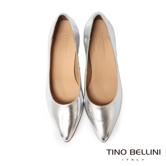 TINO BELLINI 貝里尼 義大利進口真皮尖頭粗跟包鞋FSDV011-D(銀色)