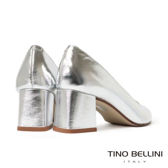 TINO BELLINI 貝里尼 義大利進口真皮尖頭粗跟包鞋FSDV011-D(銀色)