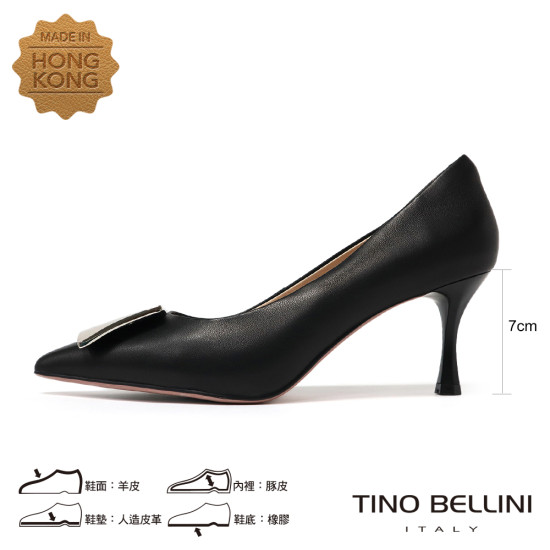 TINO BELLINI 貝里尼 進口羊皮尖頭金屬飾釦細跟高跟鞋FSET011-1(黑色)