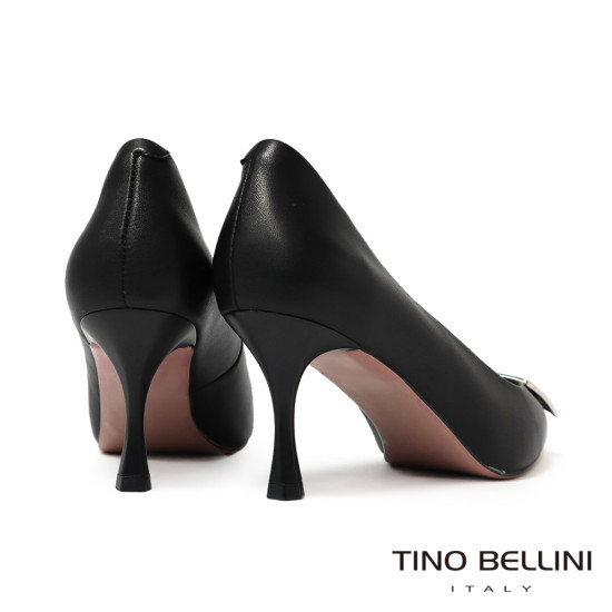 TINO BELLINI 貝里尼 進口羊皮尖頭金屬飾釦細跟高跟鞋FSET011-1(黑色)