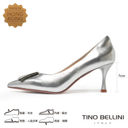 TINO BELLINI 貝里尼 進口羊皮尖頭金屬飾釦細跟高跟鞋FSET011-D(銀色)