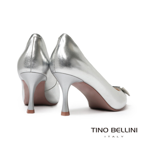 TINO BELLINI 貝里尼 進口羊皮尖頭金屬飾釦細跟高跟鞋FSET011-D(銀色)
