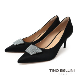  TINO BELLINI 貝里尼 進口尖頭緞面鑽飾細跟高跟鞋FSEV007-1(黑色)