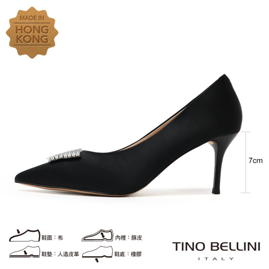  TINO BELLINI 貝里尼 進口尖頭緞面鑽飾細跟高跟鞋FSEV007-1(黑色)