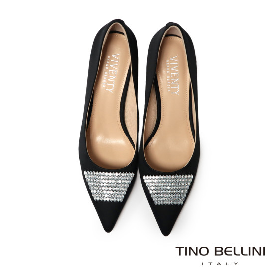  TINO BELLINI 貝里尼 進口尖頭緞面鑽飾細跟高跟鞋FSEV007-1(黑色)
