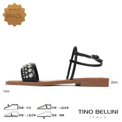  TINO BELLINI 貝里尼 巴西進口波希米亞風鉚釘造型一字帶平底涼鞋FSJT022-1(黑色)
