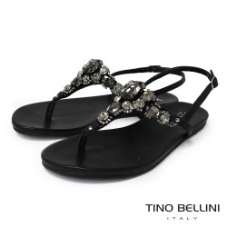  TINO BELLINI 貝里尼 巴西進口波希米亞風寶石T字平底夾腳涼拖鞋FSJV010-1(黑色)
