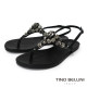  TINO BELLINI 貝里尼 巴西進口波希米亞風寶石T字平底夾腳涼拖鞋FSJV010-1(黑色)