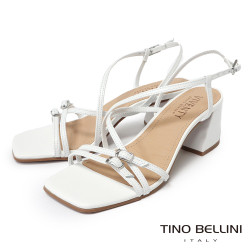 TINO BELLINI 貝里尼 巴西進口優雅繞帶扣飾造型方頭高跟涼鞋FSLV008-0(白色)