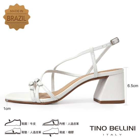 TINO BELLINI 貝里尼 巴西進口優雅繞帶扣飾造型方頭高跟涼鞋FSLV008-0(白色)