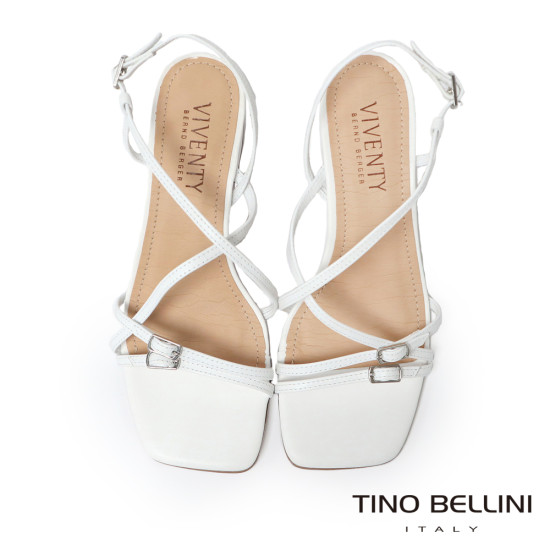TINO BELLINI 貝里尼 巴西進口優雅繞帶扣飾造型方頭高跟涼鞋FSLV008-0(白色)