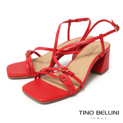TINO BELLINI 貝里尼 巴西進口優雅繞帶扣飾造型方頭高跟涼鞋FSLV008-2(紅色)