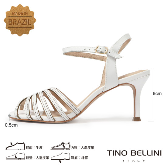 TINO BELLINI 貝里尼 巴西進口優雅繞帶魚口高跟涼鞋 FSMT044-0(白色)