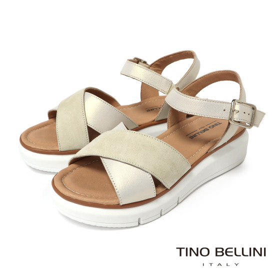TINO BELLINI 貝里尼 進口真皮交叉質感繞帶厚底涼鞋FSNT021-3(米色)