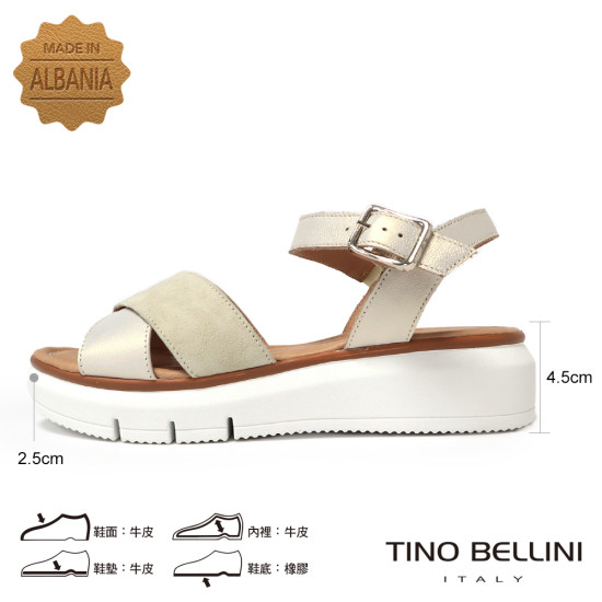 TINO BELLINI 貝里尼 進口真皮交叉質感繞帶厚底涼鞋FSNT021-3(米色)