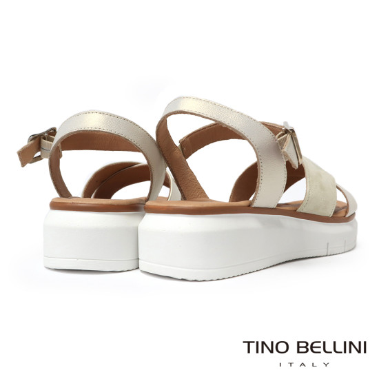 TINO BELLINI 貝里尼 進口真皮交叉質感繞帶厚底涼鞋FSNT021-3(米色)