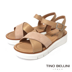 TINO BELLINI 貝里尼 進口真皮交叉質感繞帶厚底涼鞋FSNT021-9(駝色)