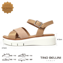 TINO BELLINI 貝里尼 進口真皮交叉質感繞帶厚底涼鞋FSNT021-9(駝色)