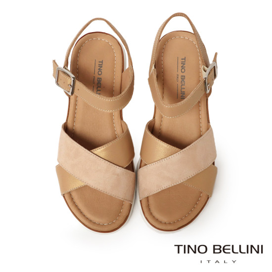 TINO BELLINI 貝里尼 進口真皮交叉質感繞帶厚底涼鞋FSNT021-9(駝色)