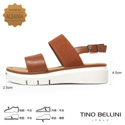 TINO BELLINI 貝里尼 經典進口真皮一字露趾亮粉寛版厚底涼鞋FSNT025-9(咖啡色)