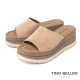 TINO BELLINI 貝里尼 進口真皮簡約一字寬帶厚底涼拖鞋FSVT010-3(米色)