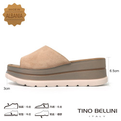 TINO BELLINI 貝里尼 進口真皮簡約一字寬帶厚底涼拖鞋FSVT010-3(米色)