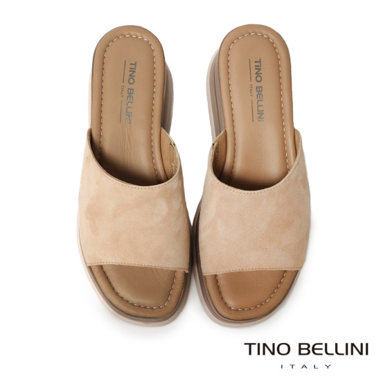 TINO BELLINI 貝里尼 進口真皮簡約一字寬帶厚底涼拖鞋FSVT010-3(米色)