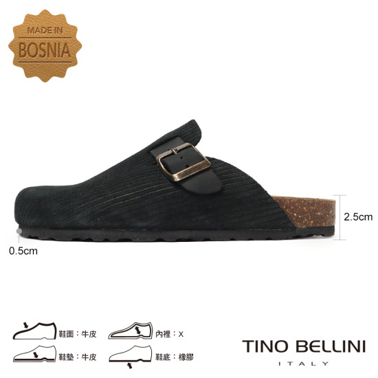TINO BELLINI 貝里尼 歐洲進口懶人軟木底拖鞋FZ0T003-1(黑色)