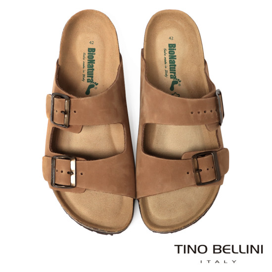 TINO BELLINI 貝里尼 歐洲進口 BIONATURA 腳床舒適鞋 男款 雙飾扣造型 軟木軟底 拖鞋HM0B002A-9