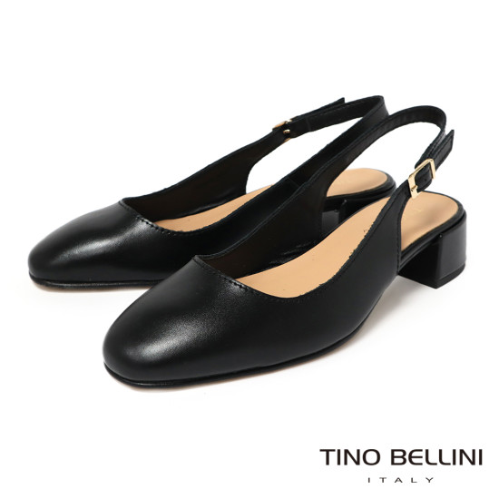 TINO BELLINI 義大利進口真皮法式後繫帶後空低跟鞋FS1T010-1(黑色)
