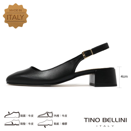 TINO BELLINI 義大利進口真皮法式後繫帶後空低跟鞋FS1T010-1(黑色)