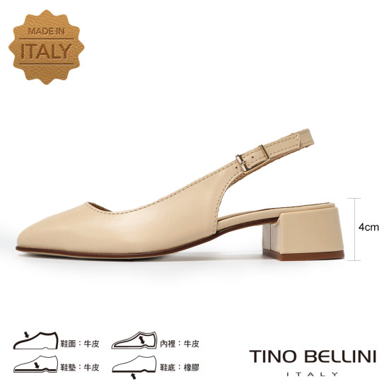 TINO BELLINI 義大利進口真皮法式後繫帶後空低跟鞋FS1T010-S(粉膚色)