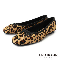 TINO BELLINI 貝里尼 巴西進口 微短馬毛質豹紋真皮平底娃娃鞋FWBV039A-9(豹紋色)