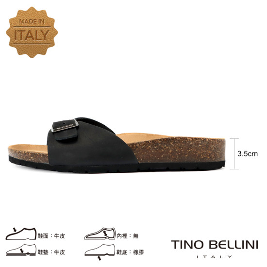TINO BELLINI 貝里尼 歐洲進口 BIONATURA 腳床舒適鞋 男款 真皮 軟木軟底 拖鞋 HM0B003-1(黑色)