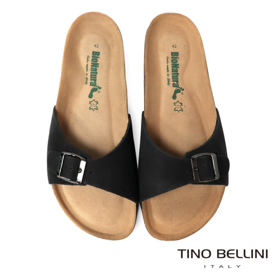TINO BELLINI 貝里尼 歐洲進口 BIONATURA 腳床舒適鞋 男款 真皮 軟木軟底 拖鞋 HM0B003-1(黑色)