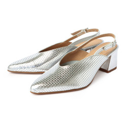 特殊紋理牛皮尖頭後釦帶粗跟鞋FS2T0007-D