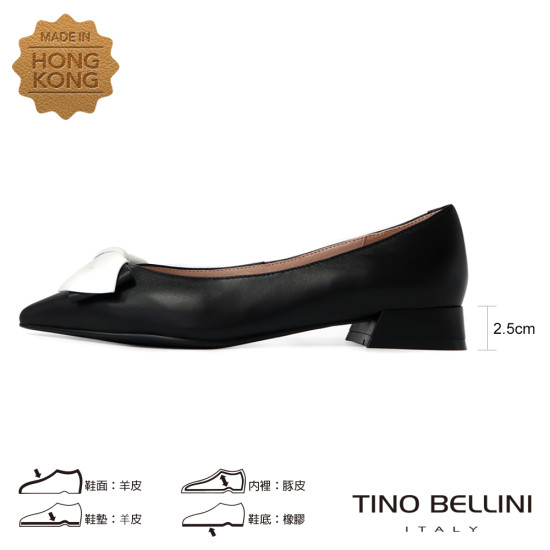 雙色蝴蝶結尖頭低跟鞋FSBV011-1