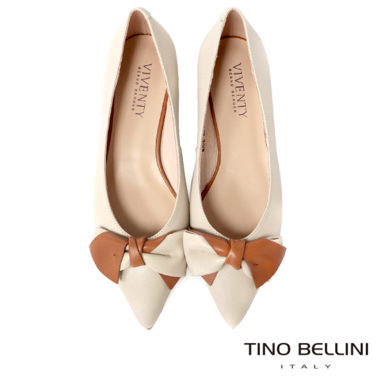 雙色蝴蝶結尖頭低跟鞋FSBV011-3