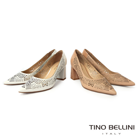 蕾絲簍空尖頭粗跟鞋FSET0003-0