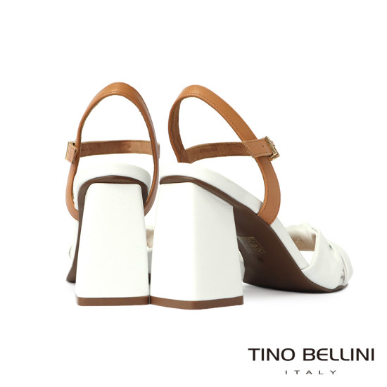 雙色牛皮扭結繫踝粗跟涼鞋FSMT0018-0