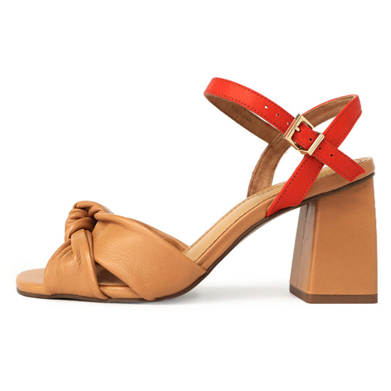 雙色牛皮扭結繫踝粗跟涼鞋FSMT0018-3