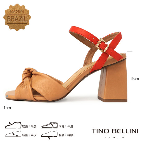 雙色牛皮扭結繫踝粗跟涼鞋FSMT0018-3