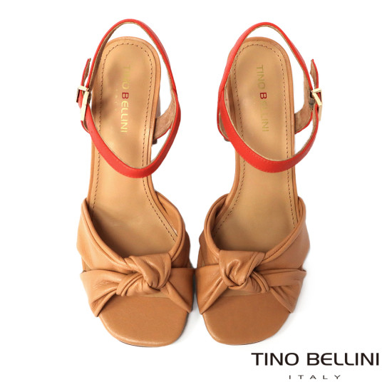 雙色牛皮扭結繫踝粗跟涼鞋FSMT0018-3