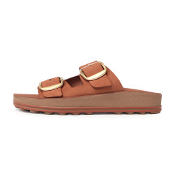 調節雙釦牛皮寬帶涼拖鞋FSQO008-6