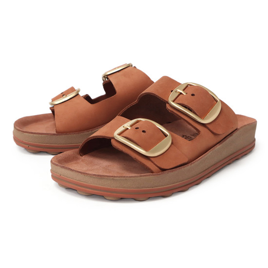 調節雙釦牛皮寬帶涼拖鞋FSQO008-6