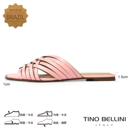 交錯編織牛皮平底涼拖鞋FSQV0001-7