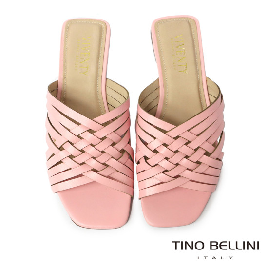 交錯編織牛皮平底涼拖鞋FSQV0001-7