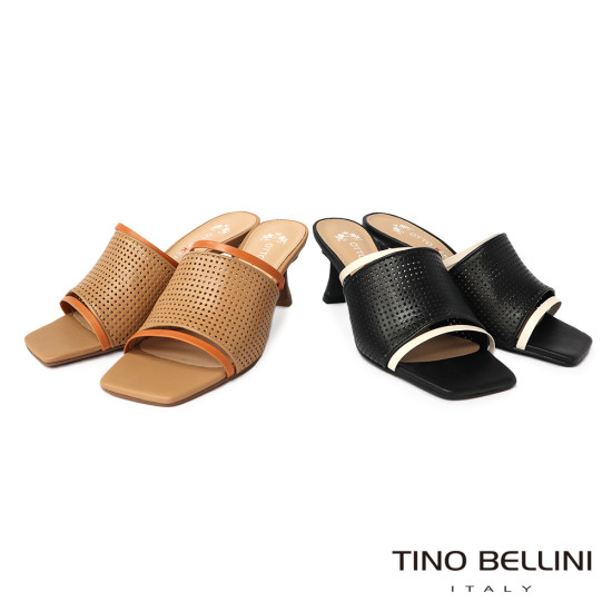 撞色沖孔簍空細跟涼拖鞋FSSO0001-1