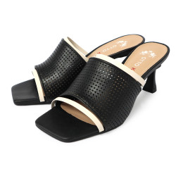 撞色沖孔簍空細跟涼拖鞋FSSO0001-1