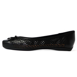 蝴蝶結牛皮簍空方頭芭蕾舞平底鞋FWBT026-1